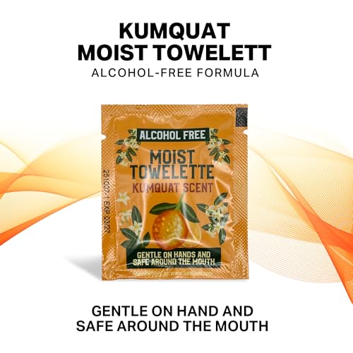 Individually Wrapped Hand Wipes, Alcohol-Free Wet Wipes For Sensitive Skin, Plant-Derived Hand & Face Cleansing, Kumquat Scented, Lunchbox & Travel Packets, 50 Pack - (Made In USA)