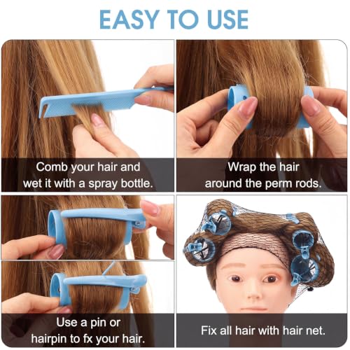 WILLBOND 141 Pcs Plastic Hair Curlers Set with Clips & Pins - Baby Blue