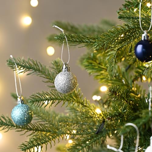 Valery Madelyn Mini Christmas Tree Ornaments Set, 100ct Navy Blue and Silver Shatterproof Christmas Tree Decorations Bulk, 1.18 Inches Hanging Ball Ornaments for Xmas Trees Holiday Decor