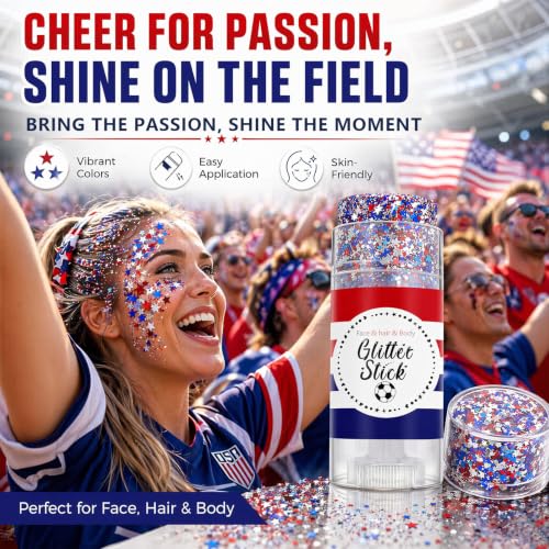 FNOLECY Patriotic Red White & Blue Glitter Stick for Face Hair & Body - Variation 02