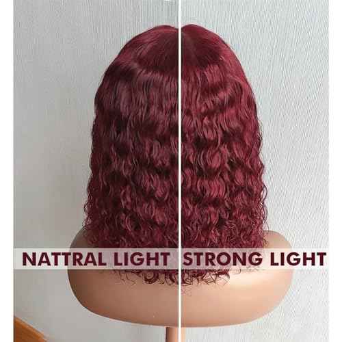 10 Inch 99J Burgundy Deep Wave Curly Bob Wig for Black Women 180% Density Human Hair 13x4 HD Lace Front Wigs