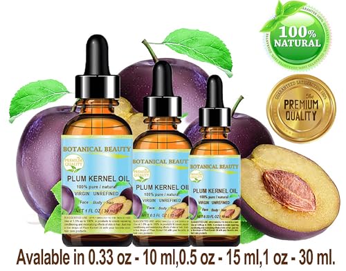 Botanical Beauty French PLUM KERNEL OIL 100% Pure Natural Virgin Unrefined Cold Pressed Carrier Oil 0.33 oz- 10 ml for Face, Skin, Hair, Lips, Nails. Skin SuperFood. Face moisturizer Oil