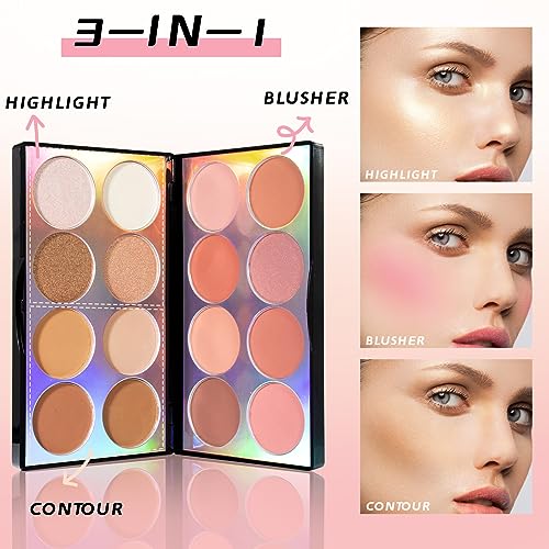 HOSAILY 16-Color Blush Contour Highlighter Palette with Brush