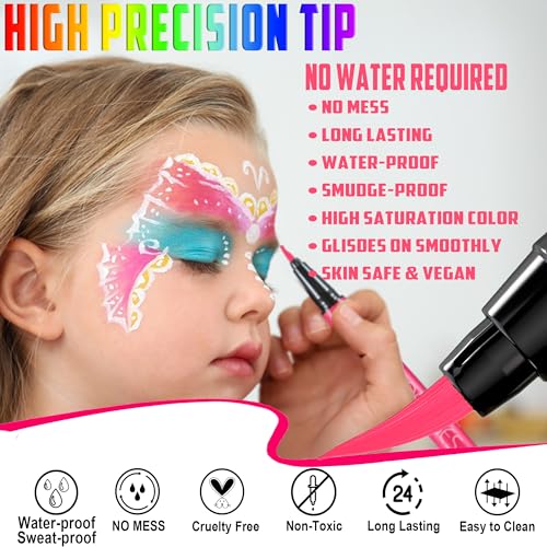 CCbeauty 8 Colors Neon Liquid Face Paint Pen - Waterproof UV