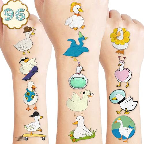 96 PCS Duck Temporary Tattoos for Kids - 8 Sheets