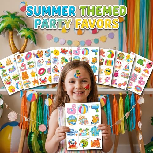 96 Summer Temporary Tattoos for Kids | Beach & Tropical Designs