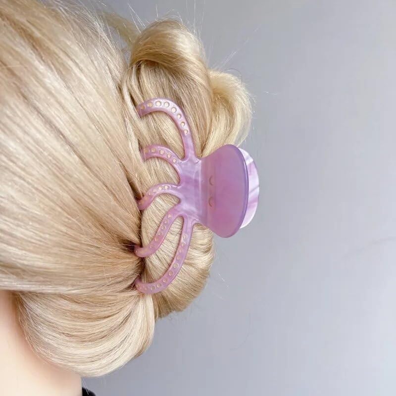 Cute Octopus Hair Claw, Purple, Hair Clip for Thick or Thin Hair, Strong Hold, Large Barrette, Curly or Straight Hair