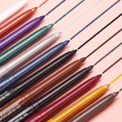 Waterproof Retractable Cream Eyeliner, 12-Hour Long-Lasting, 12 Shades