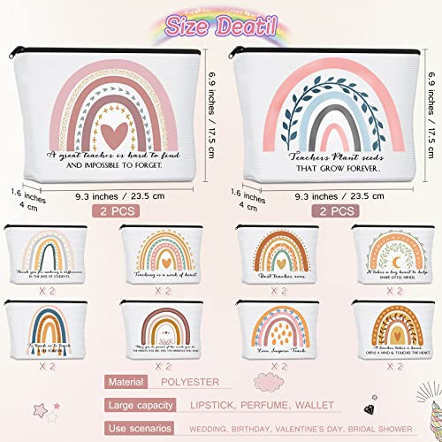 Coume 30 Pcs Teacher Appreciation Gifts Bulk for Women Inspirational Rainbow Canvas Makeup Bags Thank You Cosmetic Bags for Teacher Employee Coworker Gifts, 10 Styles(Elegant)