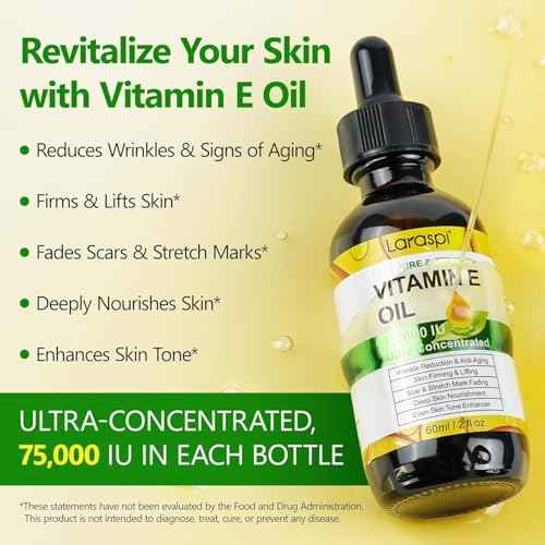 Vitamin E Oil, 75,000 IU Pure Vitamin E Oil for Skin, Face, Scars, Body, for Moisturizing Dry Skin, 2 Oz