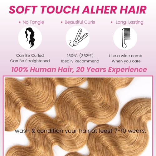 ALHER #27 Honey Blonde Body Wave Human Hair Bundle 20 Inch