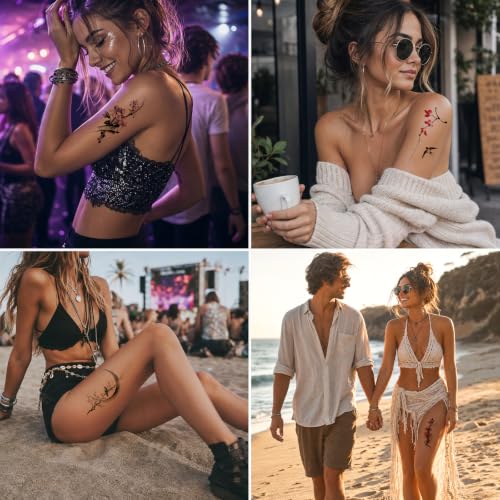 AIRNOGO 12 Watercolor Flower Temporary Tattoos for Women