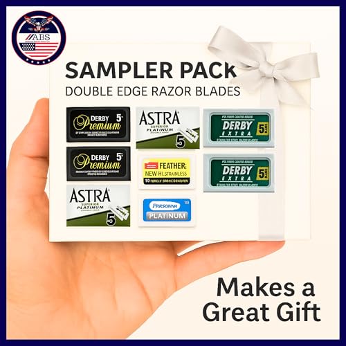 Double Edge Safety Razor Blades Sampler Pack for Men-Includes 4 Top Global Brands: Feather Astra Personna Derby-Comfortable Shaving ?Fits All Double Edge Safety Razors (100)