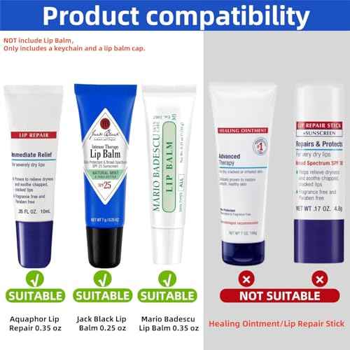 4 pcs Keychain Cap for Aquaphor Lip Balm, Keychain Holder Compatible with Aquaphor 0.35 oz Lip Repair Tubes, Fit Portable Lip Balm Holder