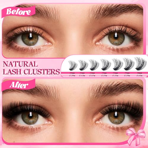 Lash Clusters Kit 32 Top and 6 Bottom Eyelashes, Wispy Natural Fluffy Lashes Clusters Extensions, 10-16mm 40D 60D 80D 100D D Curl Lash Thick kit (Bond and Seal, Glue Eyelash Brush Tweezer)