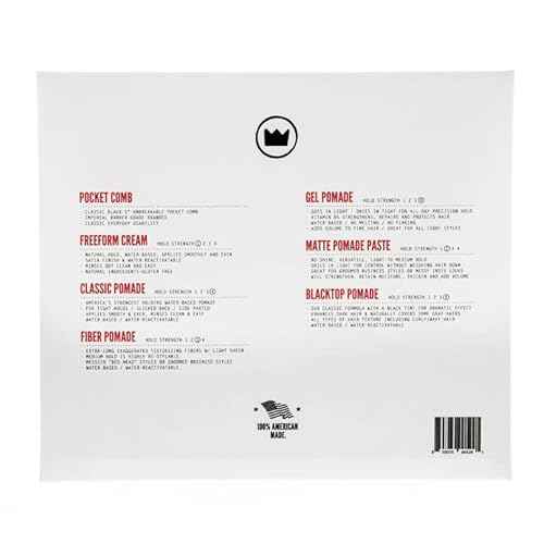 Imperial Barber Travel Assortment/Gift Set Men's Traveling Hair Style -Classic, Fiber, Gel & Blacktop Pomade, Matte Pomade Paste, Freeform Cream, Comb