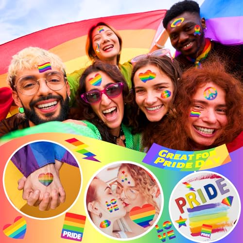 winthrop 240 Pcs LGBT Rainbow Flag Pride Temporary Tattoos, Individually Wrapped Safety Waterproof Tattoos, Best Choice for Pride Month Gay Birthday Party, 60 Designs