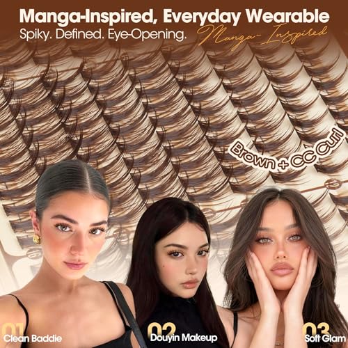 Mavphnee Manga Brown Lash Clusters - Wispy 10-16mm Spiky Eyelash Extensions for DIY Anime Look, Soft CC Curl, 270Pcs