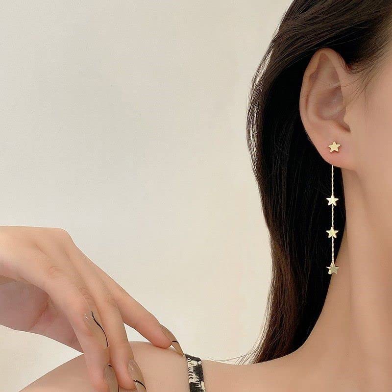 Iridescent Star Dangle Earrings - Long Tassel Fringe Jewelry