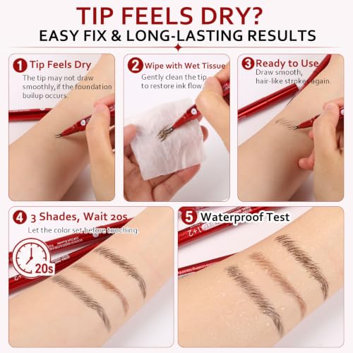 Dual-Ended Eyebrow Pen with Hair-Like Liquid Ink, Waterproof