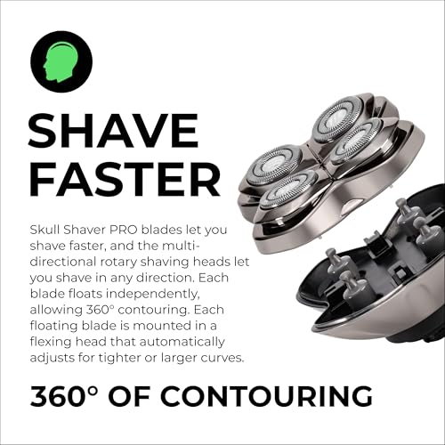 Skull Shaver Forte PRO 4 Head Replacement Blade - Shaver Blade for Wet & Dry Shaving - Rotary Heads Design - Japanese Stainless Steel - Compatible with Pitbull, Palm & Butterfly Kiss Shavers