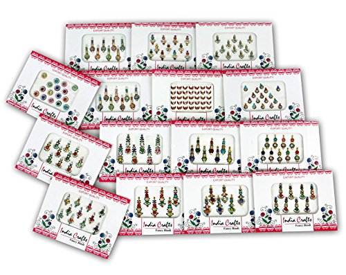 Multicolored Bindis Forehead Jewels - 100 Pack Self-Adhesive
