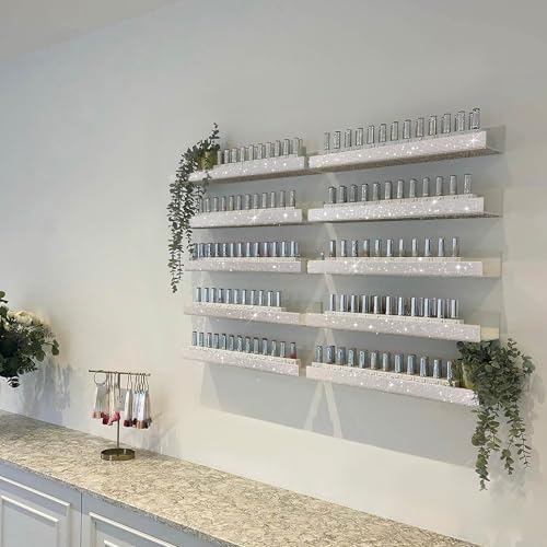 4 Pack 15 Inch Nail Polish Wall Rack£¬Diamond Crystal Rhinestone Acrylic Nail Polish Organizer£¬Sunglasses Essential Oil Picture Display Storage Wall Shelf