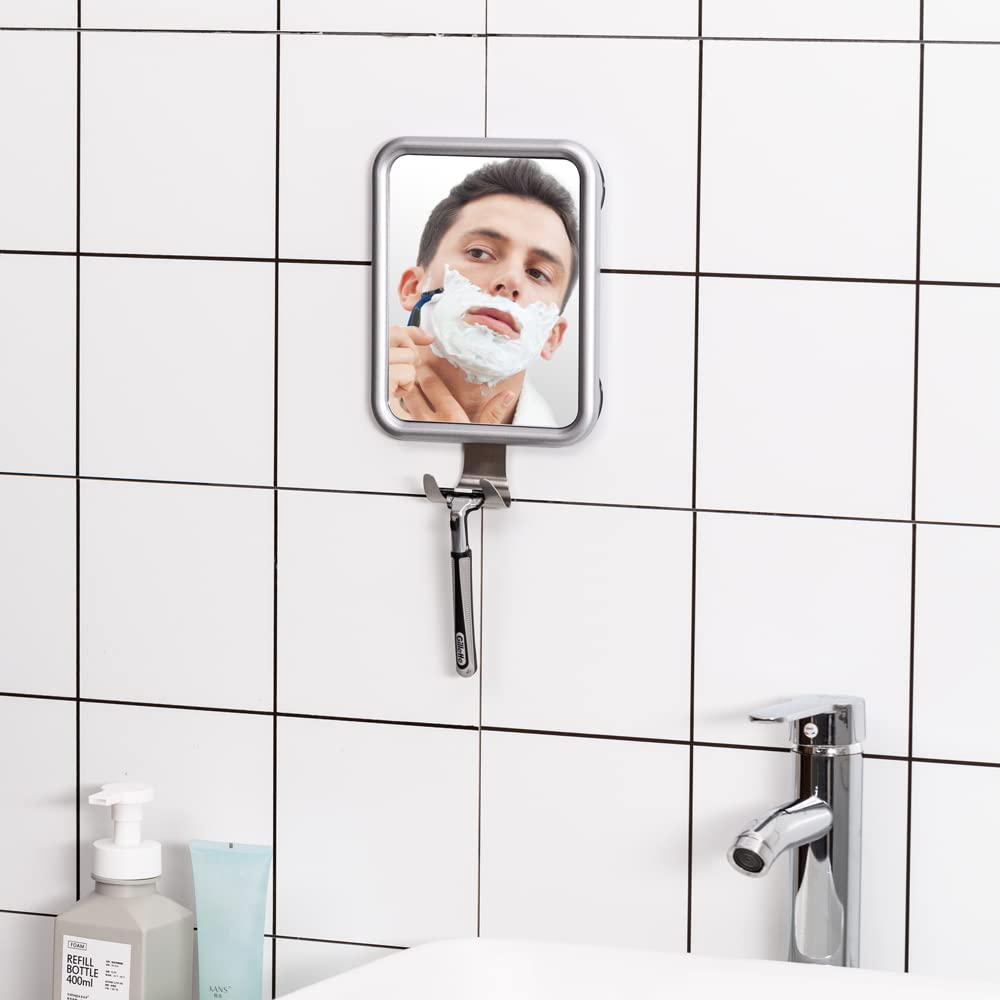 Lunmore Shower Mirror Fogless for Shaving, Rectangle with 4 Suction Cups Fogless Shower Mirror with Razor Holder Drop-Proof & Rust-Resistant