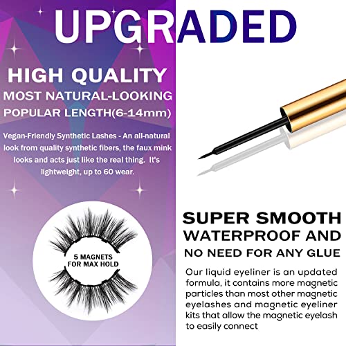 DUOERLA Magnetic Eyelashes with Eyeliner Kit -7 Pairs Wispy Cat-Eye Magnetic Lashes Natural Looking - Upgraded Long Lasting,Reusable,Cruelty Free&Vegan,Easy 3D Fake Eyelashes with Applicator.
