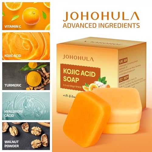 Kojic Acid Dark Spot Remover Soap Bars with Vitamin C, Retinol, Collagen, Turmeric - Smooth for Face and Body, Firm and smooth skin - 3 X 100g Bars