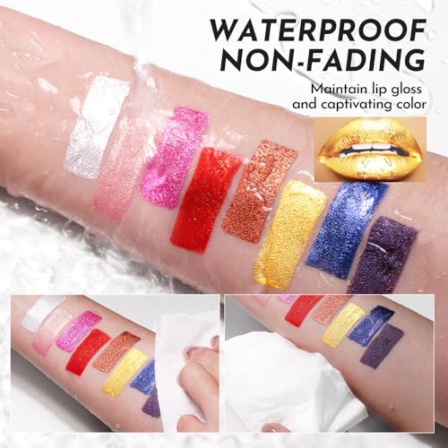 YOUNG VISION 8pc Metallic Lip Gloss Set - Waterproof Liquid Lipstick