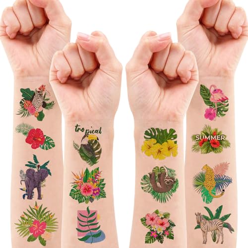 100 Tropical Leaf Temporary Tattoos - Monstera Palm Flower Party