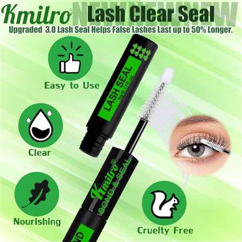 Lash Cluster Glue Bond and Seal Waterproof Eyelash Glue Upgrade 150Hours Strong Hold Long-Lasting 2 in 1 Lashes Bond and Seal Eyelashes Clusters DIY at Home Latex-Free for Sensitive Eyes, by Kmilro