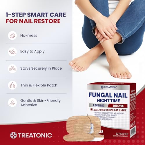 Treatonic Square Toe Nail Fungal Patches Nighttime Repair (32Pcs) - Toenail Treatment for Discolored & Damaged Nails