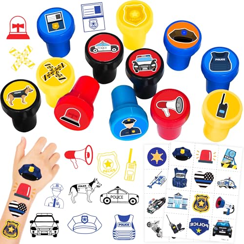 Police Party Favors Set - 36 Piece with Stamps & Tattoos