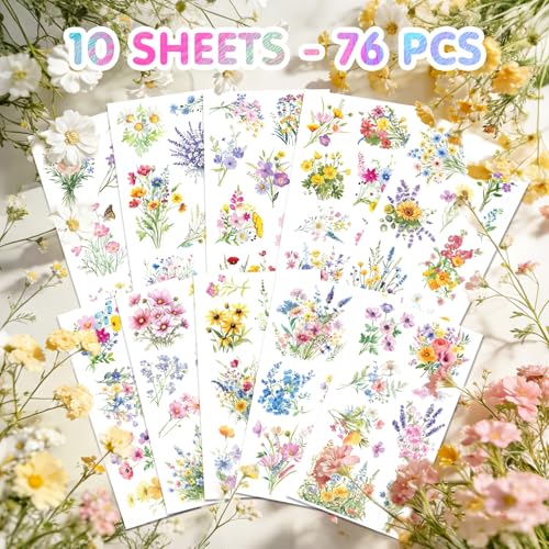 76 Wildflower Temporary Tattoos – 10 Sheets Floral Stickers