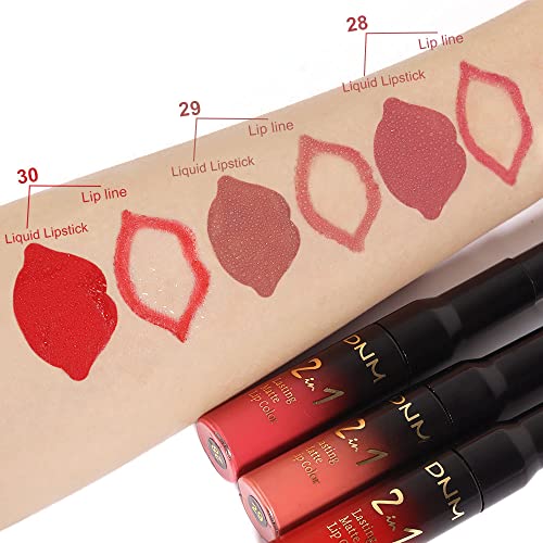 evpct 3-Piece Matte Liquid Lipstick & Lip Liner Set - Mauve, Pink, Red