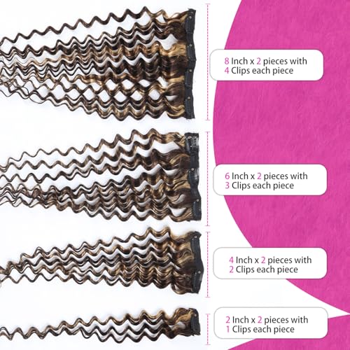 Curly Clip in Hair Extensions Real Human Hair 18inch 120g Invisible & Seamless 100% Brazilian Remy Human Extension Deep Wave Clip ins Extensions Double Weft 8 PCS with 20 Clips Highlight P427
