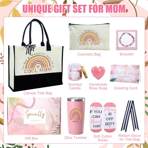 Best Mom Ever Gifts Mothers Day from Daughter Son Birthday Thank You Gift Basket for Mother in Law, Women, New Mom Valentines Gift Box for Wife from Husband with Canvas Tote Bag Tumbler Sock