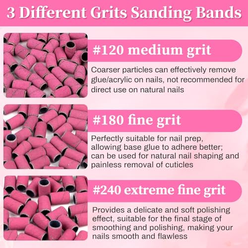 Sanding Bands for Nail Drill - 150pcs in 3 Grits with 3/32" Bit