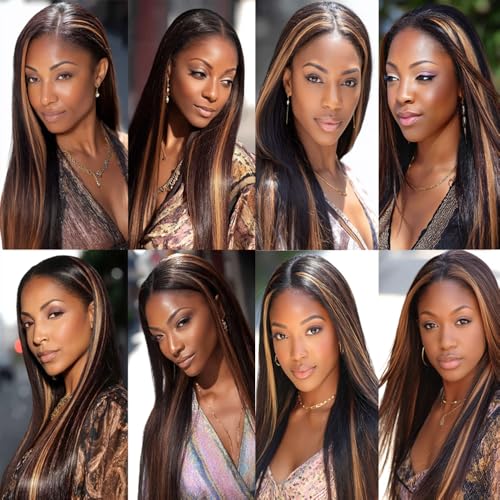 BilltiiWW Brown With Highlight P1B30 Straight Bundles 1B and Light Brown Straight Bundles two tone Brazilian Hair Extensions Soft and Silky for Women 12 14 16 Inch