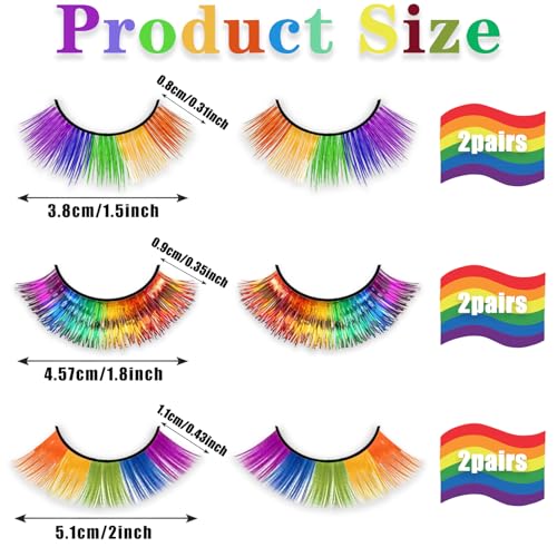 6 Pairs 3D Rainbow False Eyelashes - Natural Look, 3 Styles