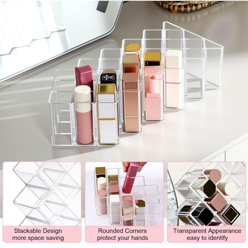 Hoolerry 4 Pack Acrylic Lipstick Holder Organizer 112 Slots Clear Lip Gloss Holder Organizers Stackable Lipsticks Tower Lipstick Case Display Stand Storage Box for Makeup Cosmetic Vanity(Fish Shape)