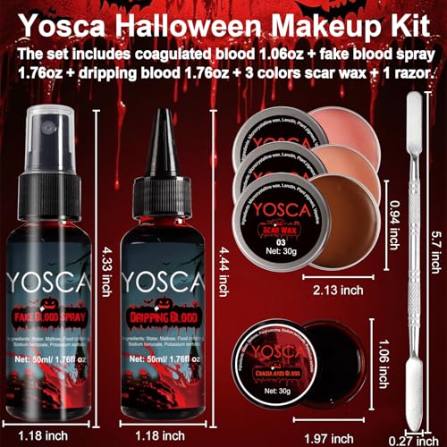 Yosca 6Pc Halloween Fake Blood Makeup Kit - Spray, Dripping, Scar Wax