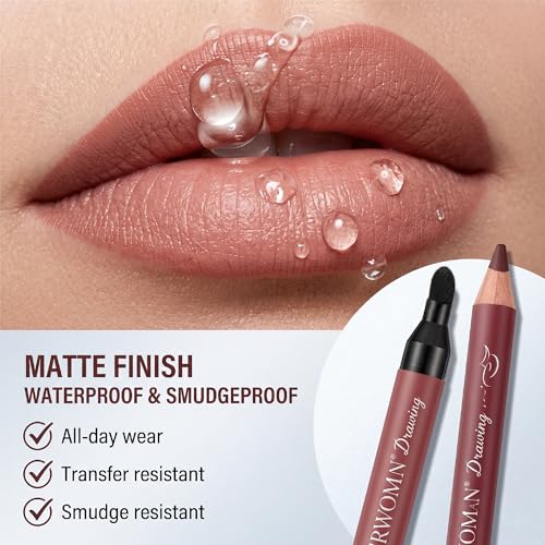 8 Matte Lip Liner Pencils Set with Blending Brush
