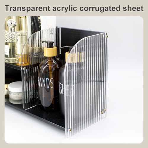 2-Tier Acrylic Makeup Organizer & Skincare Storage Cabinet Countertop Bamboo Desktop Organizer for Cosmetics, Skincare, and Essentials -Black