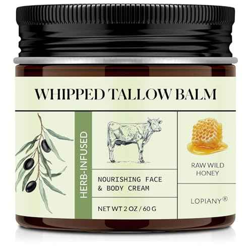 Beef Tallow for Skin, Beef Tallow and Honey Balm, All-Natural Face Body Moisturizer Nourishes and Hydrates the Skin, Grass Fed Whipped Balm Infused with Raw Wild Honey 2oz