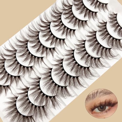 Brown Mink Eyelashes 10 Pairs - Wispy Fluffy 3D Strip Lashes