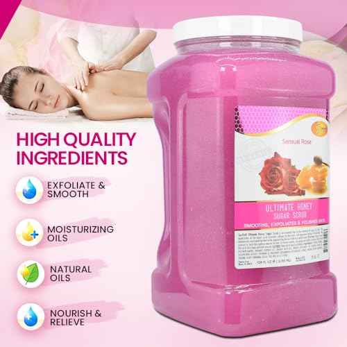 SPA REDI ? Sugar Body Scrub, Sensual Rose, 128 Oz, Exfoliating, Moisturizing, Hydrating and Nourishing, Glow, Polish, Smooth and Fresh Skin - Body Exfoliator