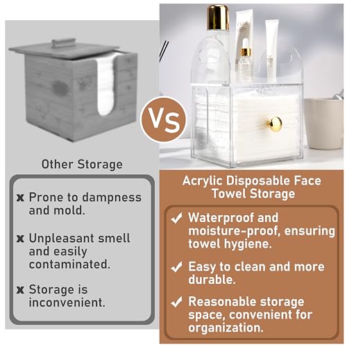 LUVCOSY Dual-Purpose Acrylic Face Towel Storage Box with Drawer, Cosmetic Organizer for Bathroom Vanity, Compatible with XL Towels